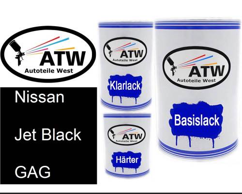 Nissan, Jet Black, GAG: 500ml Lackdose + 500ml Klarlack + 250ml Härter - Set, von ATW Autoteile West.